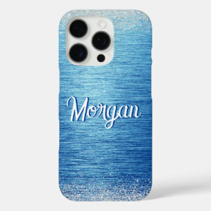 Coques iPhone 16 Pro Elégant Bleu Argent Moderne Personnalisé