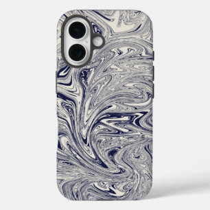 Coques iPhone 16 Elégant bleu et Marbre blanc spiral