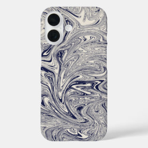 Coques iPhone 16 Elégant bleu et Marbre blanc spiral