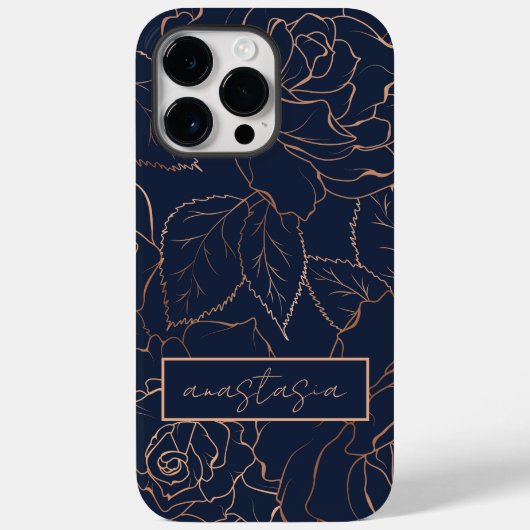 Coques Case-Mate iPhone Élégant bleu or Roses Nom (Verso)
