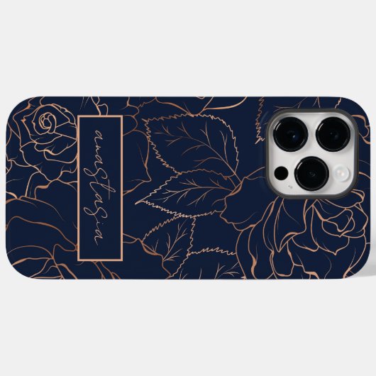 Coques Case-Mate iPhone Élégant bleu or Roses Nom (Verso (horizontal))