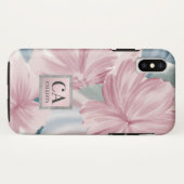 Coques Case-Mate iPhone Élégant bleu rose argent Parties scintillant flora (Dos (Horizontal))