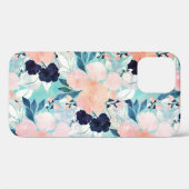 Coques Case-Mate iPhone Elégant bleu rose Fleurs de menthe Aquarelle Flora (Verso (horizontal))