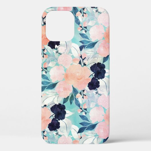 Coques Case-Mate iPhone Elégant bleu rose Fleurs de menthe Aquarelle Flora (Verso)