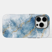 Coques Case-Mate iPhone Elegant Blue Gold Glitter Abstract Flow            (Verso (horizontal))