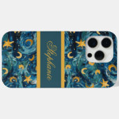 Coques Case-Mate iPhone Élégant Blue Gold moderne Nom personnalisé (Verso (horizontal))