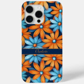Coques Case-Mate iPhone Elégant Blue Orange Floral Daisies Nom personnalis (Verso)