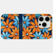 Coques Case-Mate iPhone Elégant Blue Orange Floral Daisies Nom personnalis (Verso (horizontal))