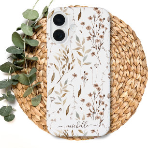 Coques iPhone 16 Élégant Bohème Rustique Brun Floral Botanique