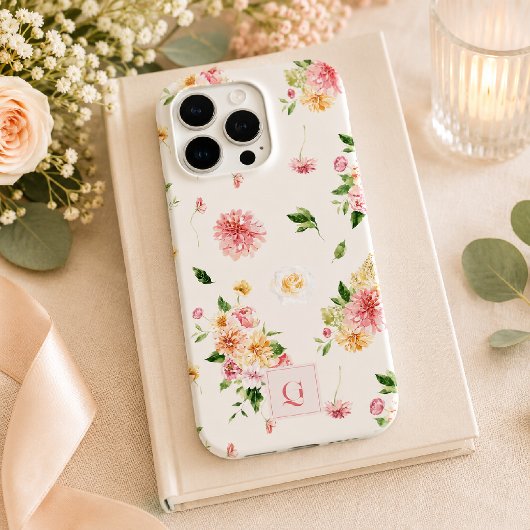 Coques Case-Mate iPhone Élégant Boho Floral | Monogramme Initiale