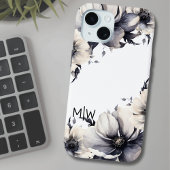 Coques Case-Mate iPhone Élégant Boho noir blanc Floral Monogramme