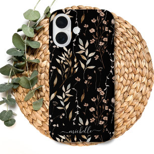 Coques iPhone 16 Élégant Boho rustique Brown Floral Botanique