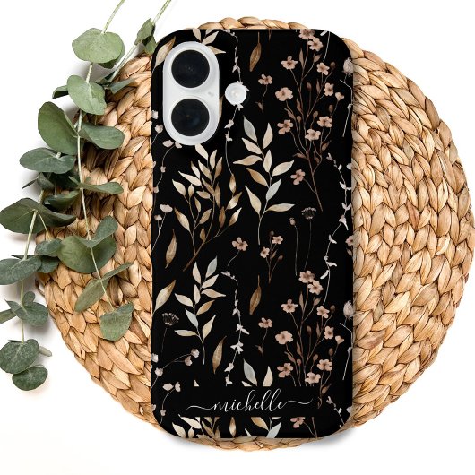 Coques Case-Mate iPhone Élégant Boho rustique Brown Floral Botanique