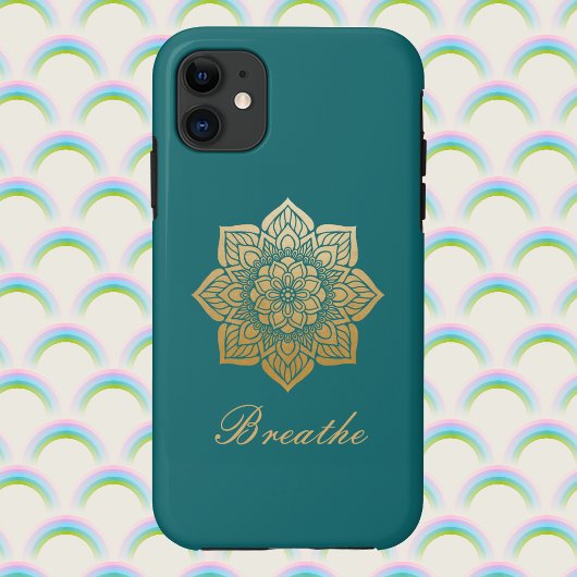 Coques Case-Mate iPhone Elegant Breathe Gold Mandala sur Rich Green