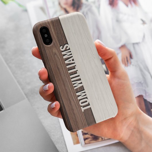 Coques Case-Mate iPhone Elégant Brown Bois Texture Style Moderne Monogramm