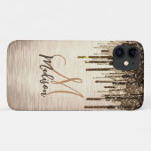 Coques Case-Mate iPhone Élégant brun doré gouttes parties scintillant mono (Dos (Horizontal))