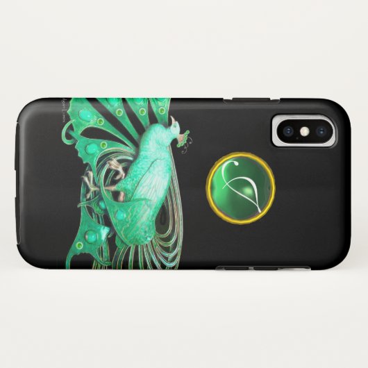 COQUES Case-Mate iPhone ÉLÉGANT CAPILLON EN VERT, MONOGRAMME DE JADE (Dos (Horizontal))