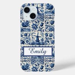Coque Pour iPhone 15 Elégant Carreaux Delft Personnalisé