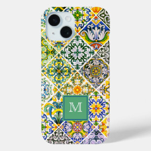 Coque Pour iPhone 15 Elégant carrelage vert méditerranéen sicilien