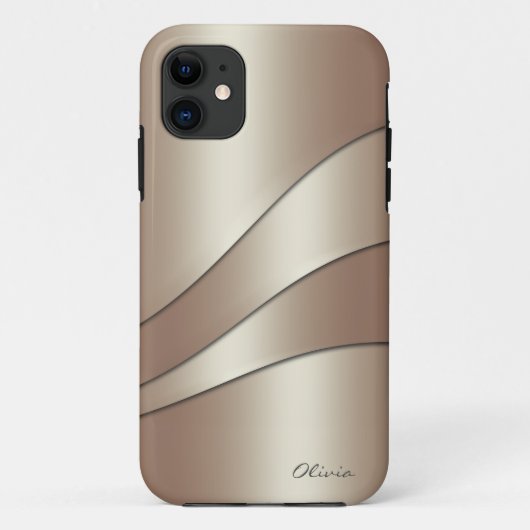 Coques Case-Mate iPhone Élégant Champagne Shimmer Vagues Motif avec nom (Dos)