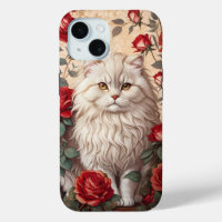 Élégant Chat Perse Vintage Avec Rose