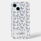 Coques Case-Mate iPhone Élégant Cheval Bleu Monogramme Cadeaux Initiaux (Verso)