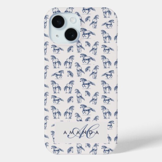 Coques Case-Mate iPhone Élégant Cheval Bleu Monogramme Cadeaux Initiaux (Verso)