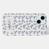 Coques Case-Mate iPhone Élégant Cheval Bleu Monogramme Cadeaux Initiaux (Verso (horizontal))