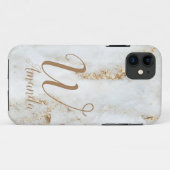 Coques Case-Mate iPhone Élégant chic blanc gris or Marbre Monogramme Nom (Dos (Horizontal))