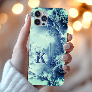 Coques iPhone 16 Pro Élégant chic bleu floral chinoiserie monogramme