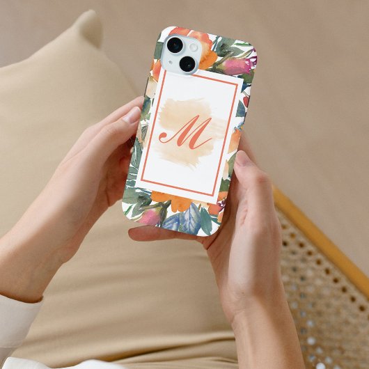 Coques Case-Mate iPhone Élégant Chic Fleurs Aquarelle Pêche Monogramme M