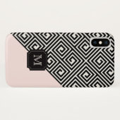 Coques Case-Mate iPhone Élégant chic moderne noir rose clé grecque Monogra (Dos (Horizontal))