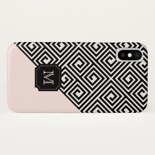 Coques Case-Mate iPhone Élégant chic moderne noir rose clé grecque Monogra (Dos (Horizontal))