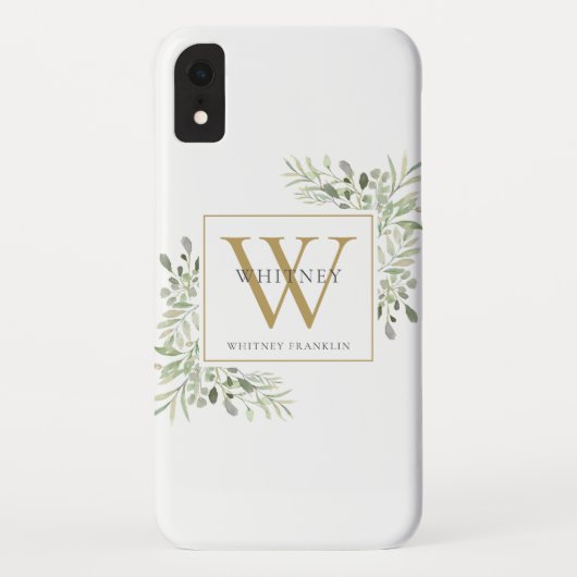Coques Case-Mate iPhone Élégant Chic Monogramme de verdure en or (Dos)