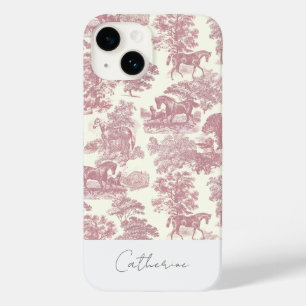 Coque Pour iPhone 14 Elégant Chic Pink Horse Toile Nom