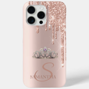 Coque iPhone 15 Pro Max Elégant chic Tiara Rose Parties scintillant or Dri