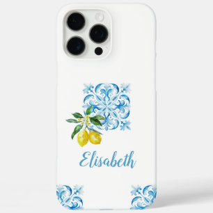 Coques iPhone 16 Pro Max Élégant citrons en tuiles bleues italiennes Posita