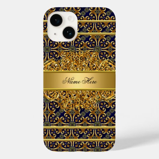 Coques Case-Mate iPhone Élégant Classe Or Bleu (Verso)