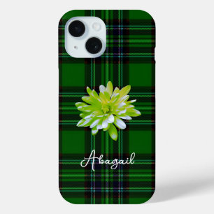 Coque Pour iPhone 15 Élégant classique Vert noir Plaid floral