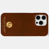 Coques Case-Mate iPhone Élégant Classy Brown Faux Cuir & Or Monogramme (Verso (horizontal))