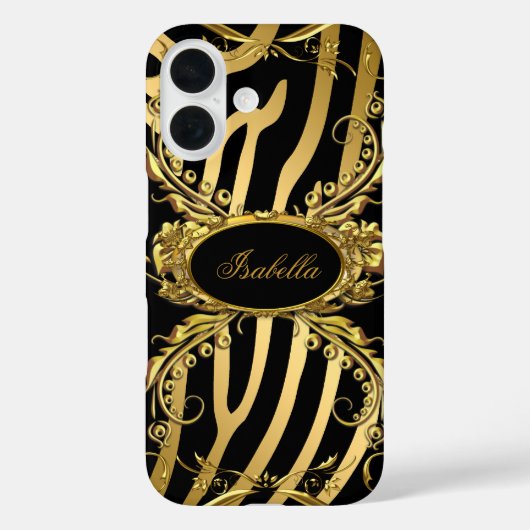 Coques Case-Mate iPhone Elégant Classy Gold Zebra Black Floral (Verso)