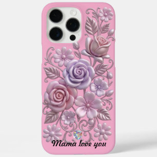 Coques iPhone 16 Pro Max Élégant cliparts floraux 3D - Rose et violet paste