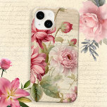 Coque Pour iPhone 14 Élégant collage floral Vintage<br><div class="desc">Style artistique et élégant à la française rose et floral roux avec écriture antique et arrière - plan parchemin beige.</div>