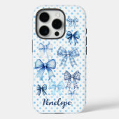 Coques Case-Mate iPhone Élégant coquette bleu arcs toile pointillé monogra (Verso)