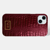 Coques Case-Mate iPhone Élégant Crocodile Bourgogne Monogramme en cuir (Verso (horizontal))