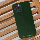 Coques Case-Mate iPhone Élégant cuir vert foncé et typographie or Nom