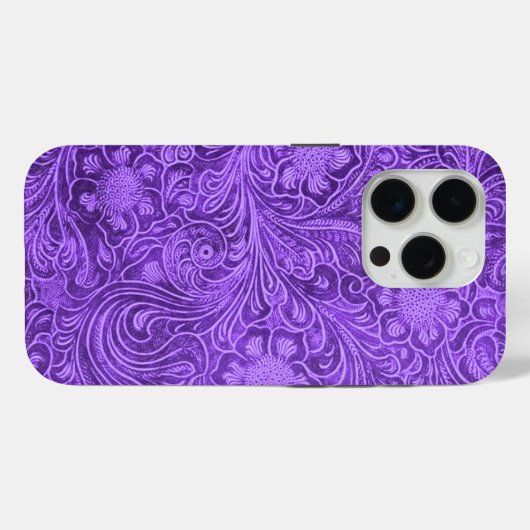 Coques Case-Mate iPhone Elégant cuir violet look floral Embossé Design (Verso (horizontal))