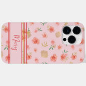 Coques Case-Mate iPhone Elegant Custom Feminine Pink Blossoms with Stripes (Verso (horizontal))