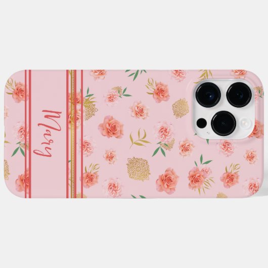 Coques Case-Mate iPhone Elegant Custom Feminine Pink Blossoms with Stripes (Verso (horizontal))