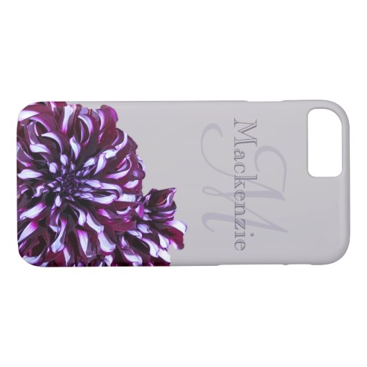 Coques Case-Mate iPhone Élégant dahlia violet fleurs monogramme nom person (Dos (Horizontal))
